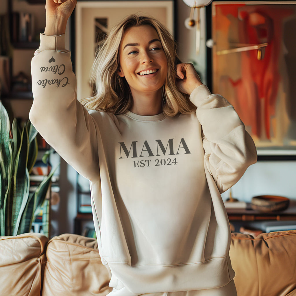 PERSONALISED Mama Est & Sleeve Name Print - All Styles - Mum T-Shirt, Sweater & Hoodie