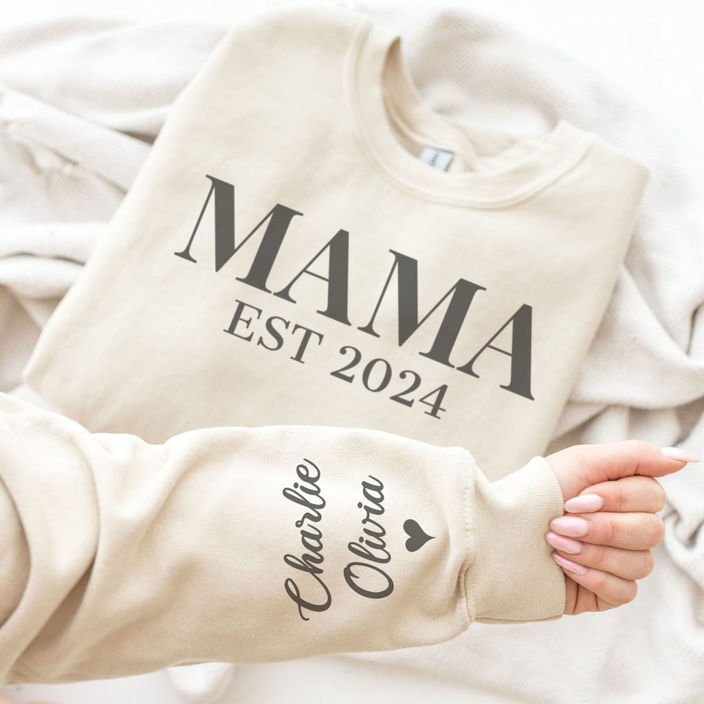 PERSONALISED Mama Est & Sleeve Name Print - All Styles - Mum T-Shirt, Sweater & Hoodie