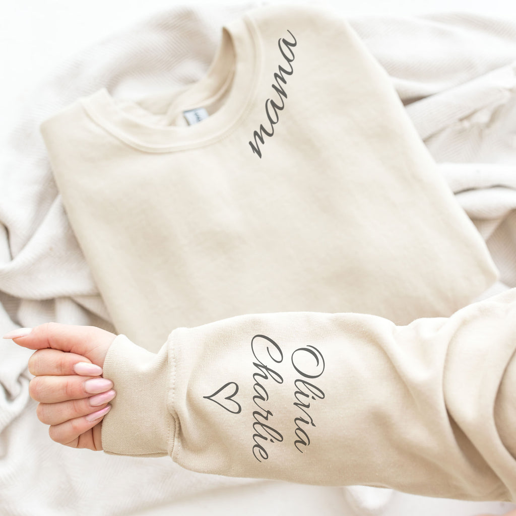 PERSONALISED Mama Collar & Sleeve Name Print - All Styles - Mum T-Shirt, Sweater & Hoodie