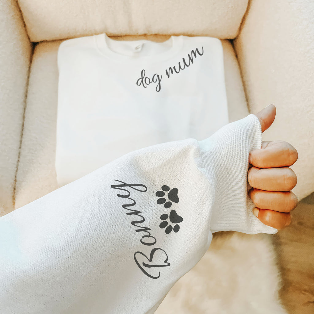 PERSONALISED Dog Mum Collar & Sleeve Name Print - All Styles - Mum T-Shirt, Sweater & Hoodie