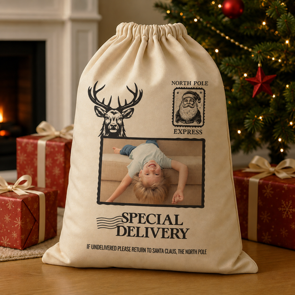 Personalisiertes Foto, Sonderlieferung, Nordpol-Express – Weihnachtsmannsack
