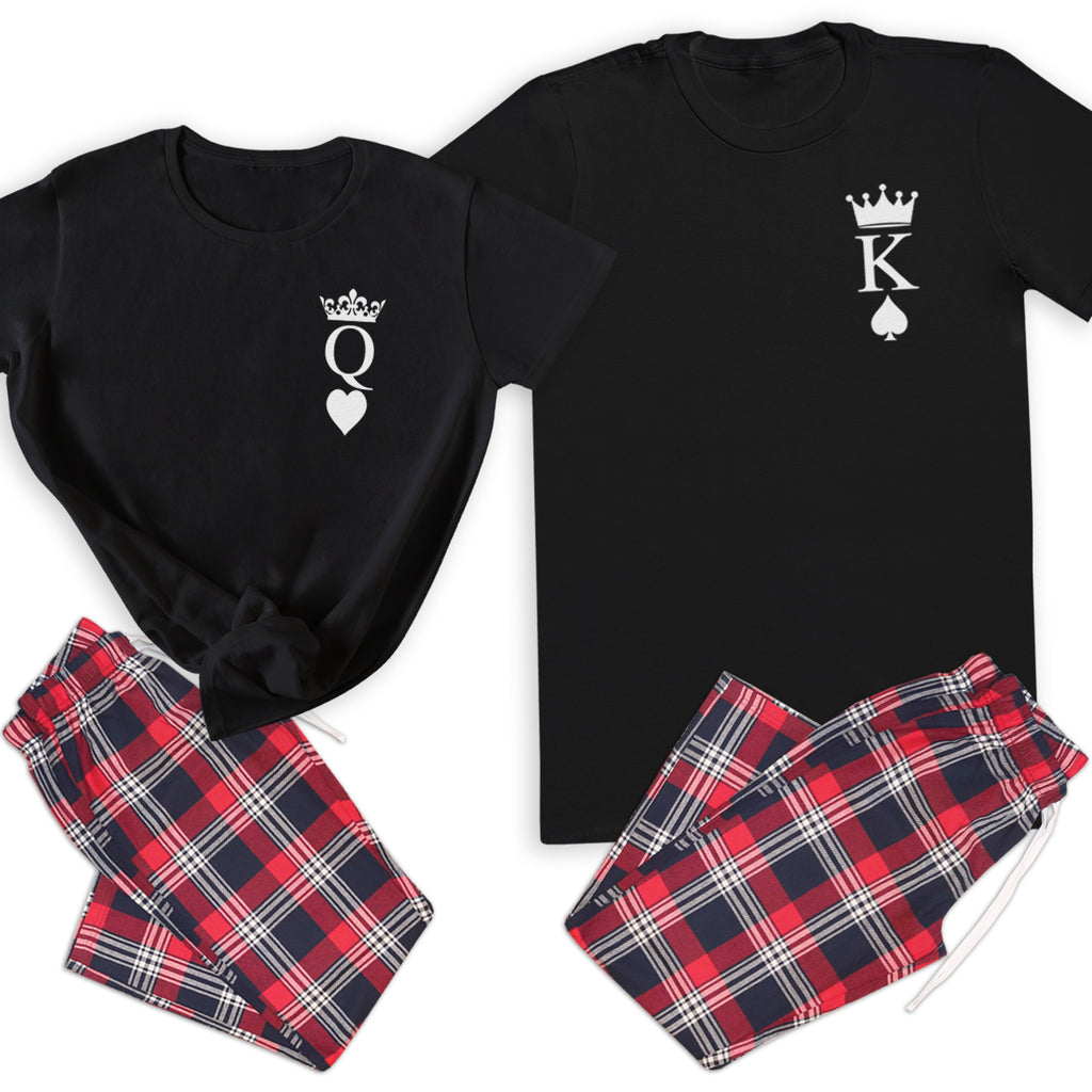 King & Queen Breast Logo - Couples Matching Pyjamas - Top & Tartan PJ Bottoms - (Sold Separately)