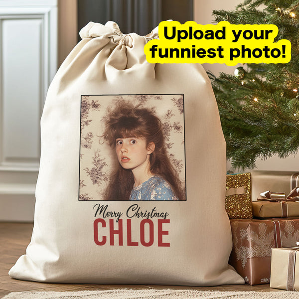 Personalised Funny Photo & Name - Christmas Santa Sack