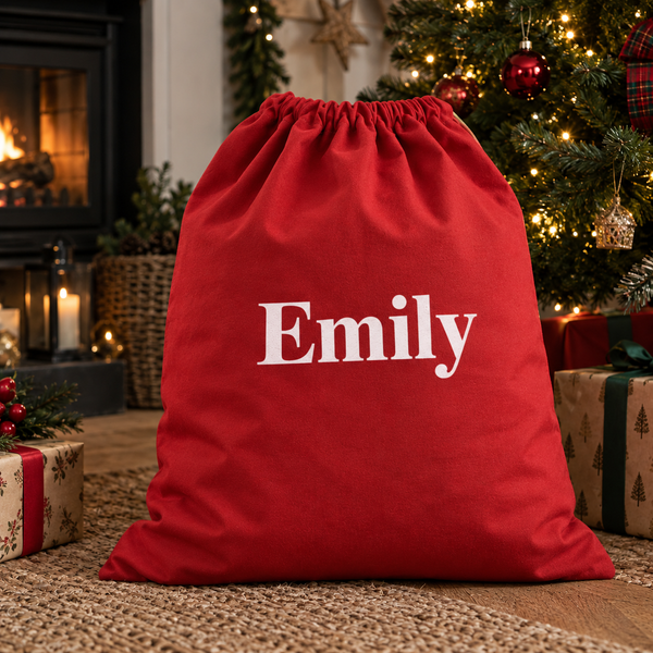 Personalised Name in Bold White - Christmas Santa Sack