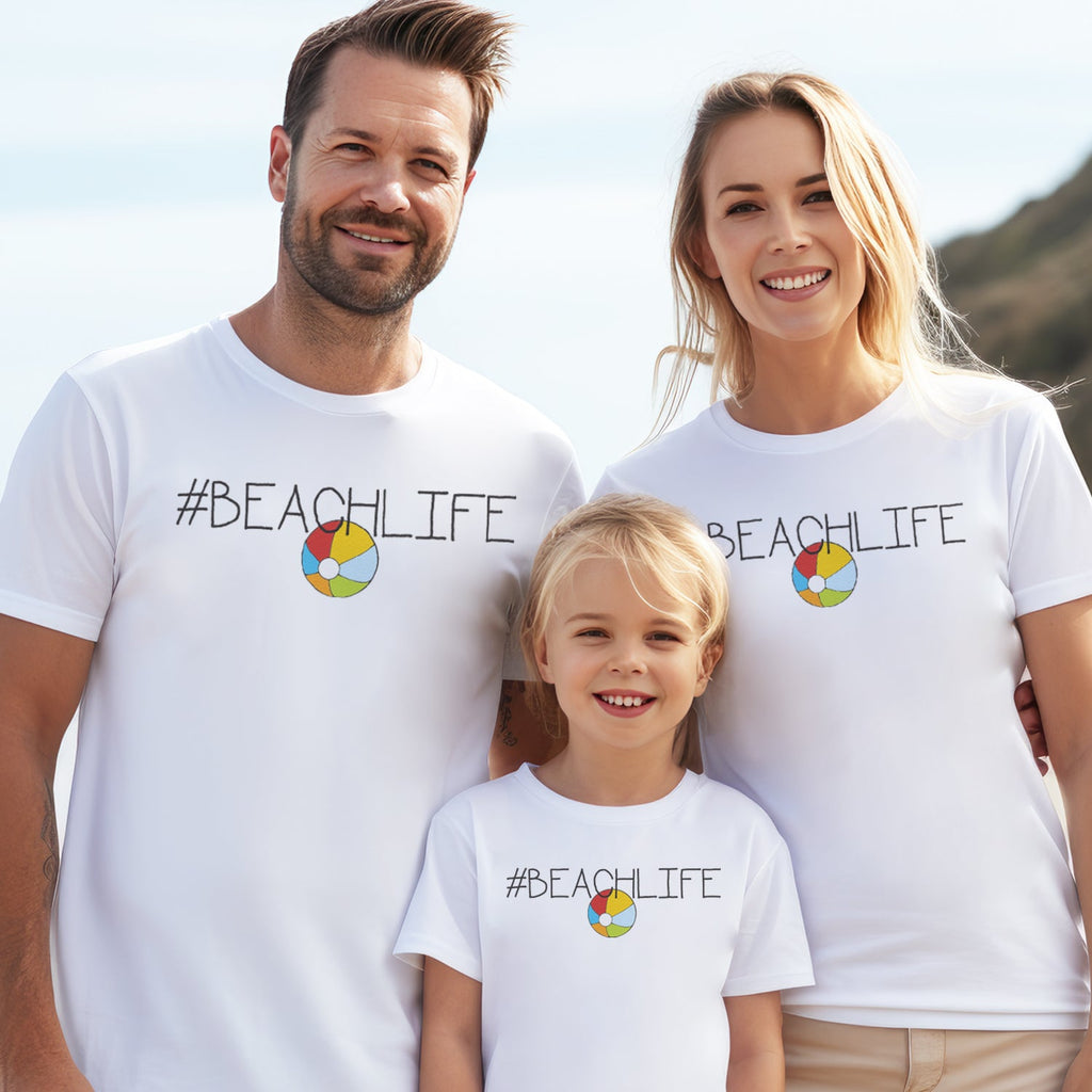 Beach Life - Matching Family Holiday Set - Baby Bodysuit & Kids T-Shirt, Mum & Dad T-Shirt - (Sold Separately)