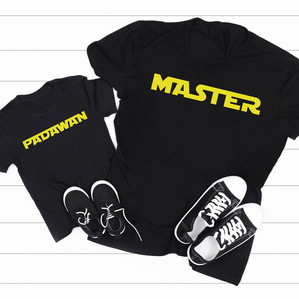Master & Padawan - Baby Gift Set with Baby / Kids T-Shirt & Dad / Mum T-Shirt - (Sold Separately)