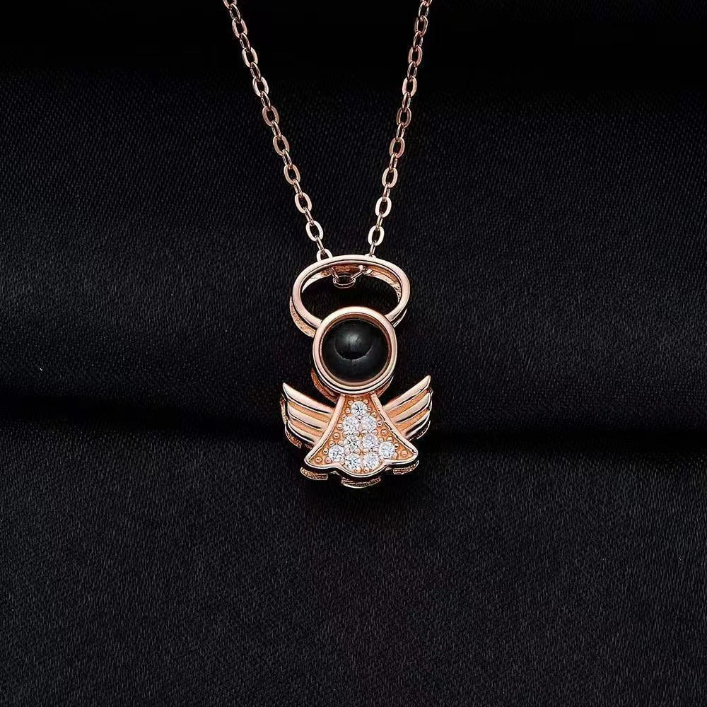 Elegant Angel Diamond Necklace with Projection Feature - Photo Projection Unique Gift