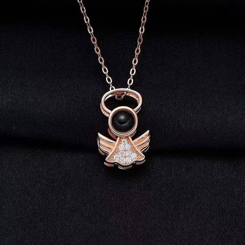 Elegant Angel Diamond Necklace with Projection Feature - Photo Projection Unique Gift
