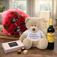 Valentine's Day Hamper with 'Valentine's Day' Teddy with choice of drink