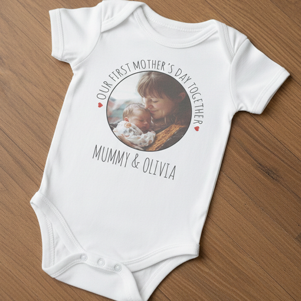 PERSONALISED Photo Our First Mother's Day - Baby Bodysuit