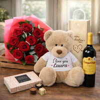 Valentine's Day Hamper with Personalised 'I Love' Teddy with choice of drink