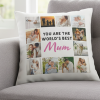 Personalised Cushion with 12 Photos and Choice of Name - Printed Cushion Cover - One Size