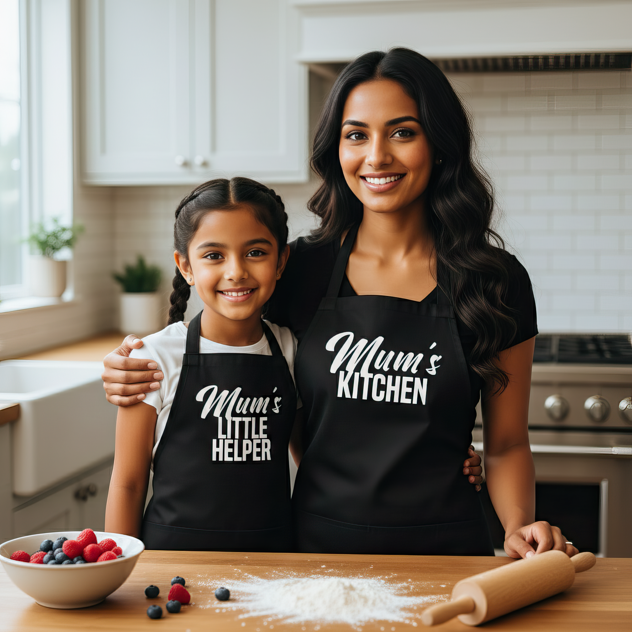 Mum's Kitchen & Mum's Little Helper - Womens & Kids Aprons - (Sold Separately)
