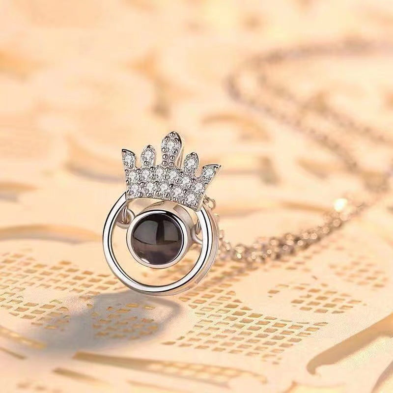 Dazzling Crown Diamond Projection Gem Necklace - Photo Projection Unique Gift
