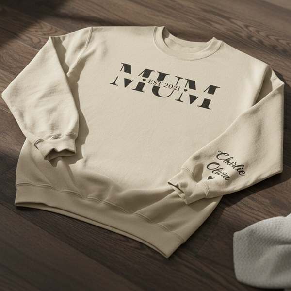 PERSONALISED MUM Est & Sleeve Name Print - All Styles - Sweater & Hoodie