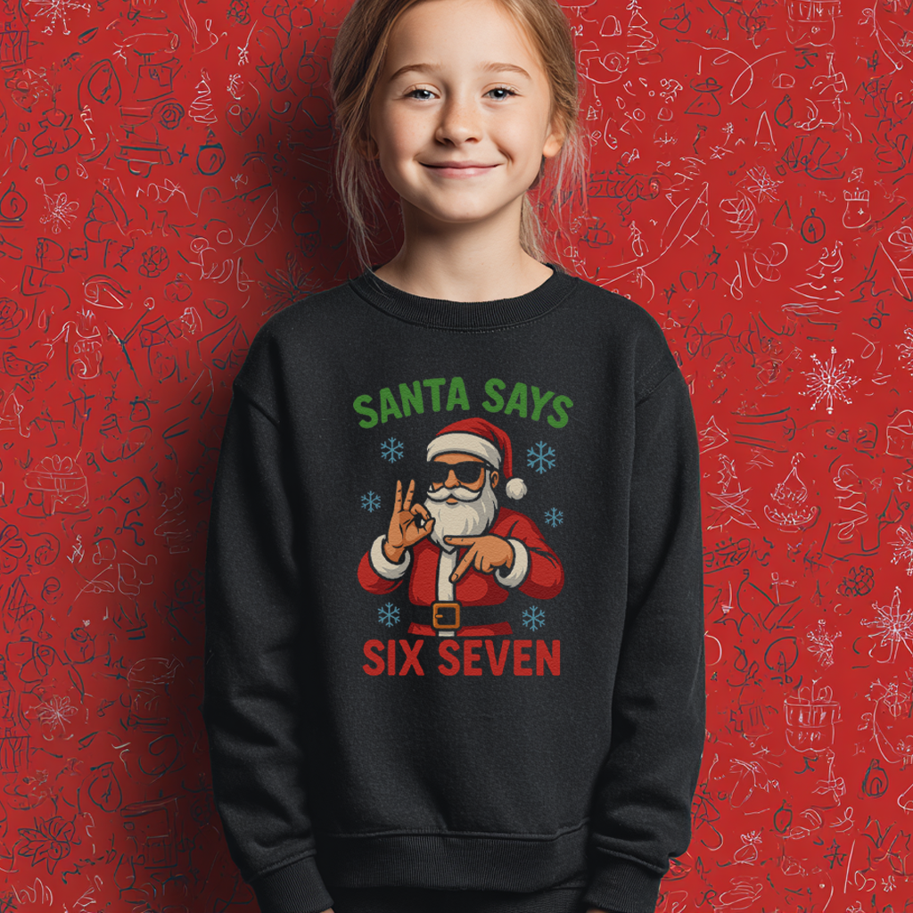 Santa Says Six Seven - 6 7 Funny 67 Gen Alpha Slang Meme 6-7 - Adult & Kids T-Shirt or Sweater