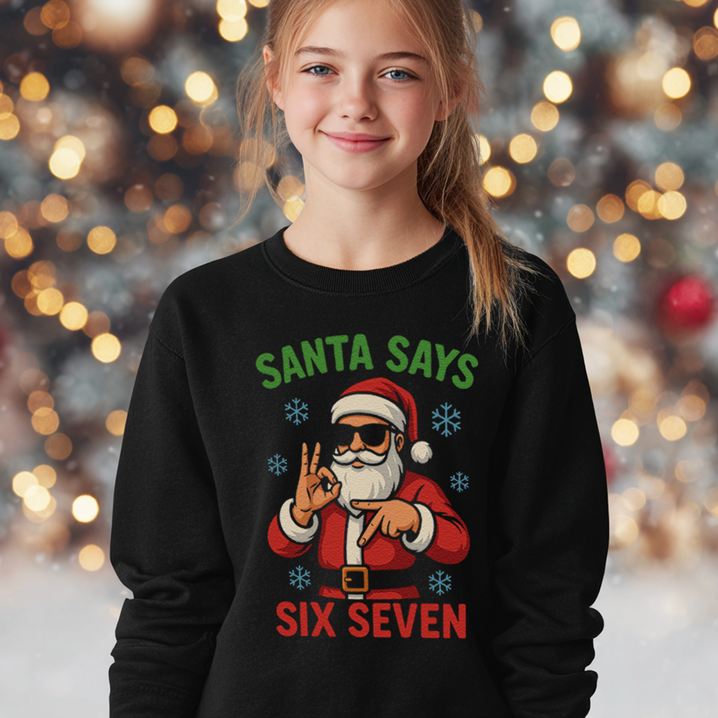 Santa Says Six Seven - 6 7 Funny 67 Gen Alpha Slang Meme 6-7 - Adult & Kids T-Shirt or Sweater