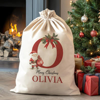 Personalised Merry Christmas Initial and Name - Christmas Santa Sack