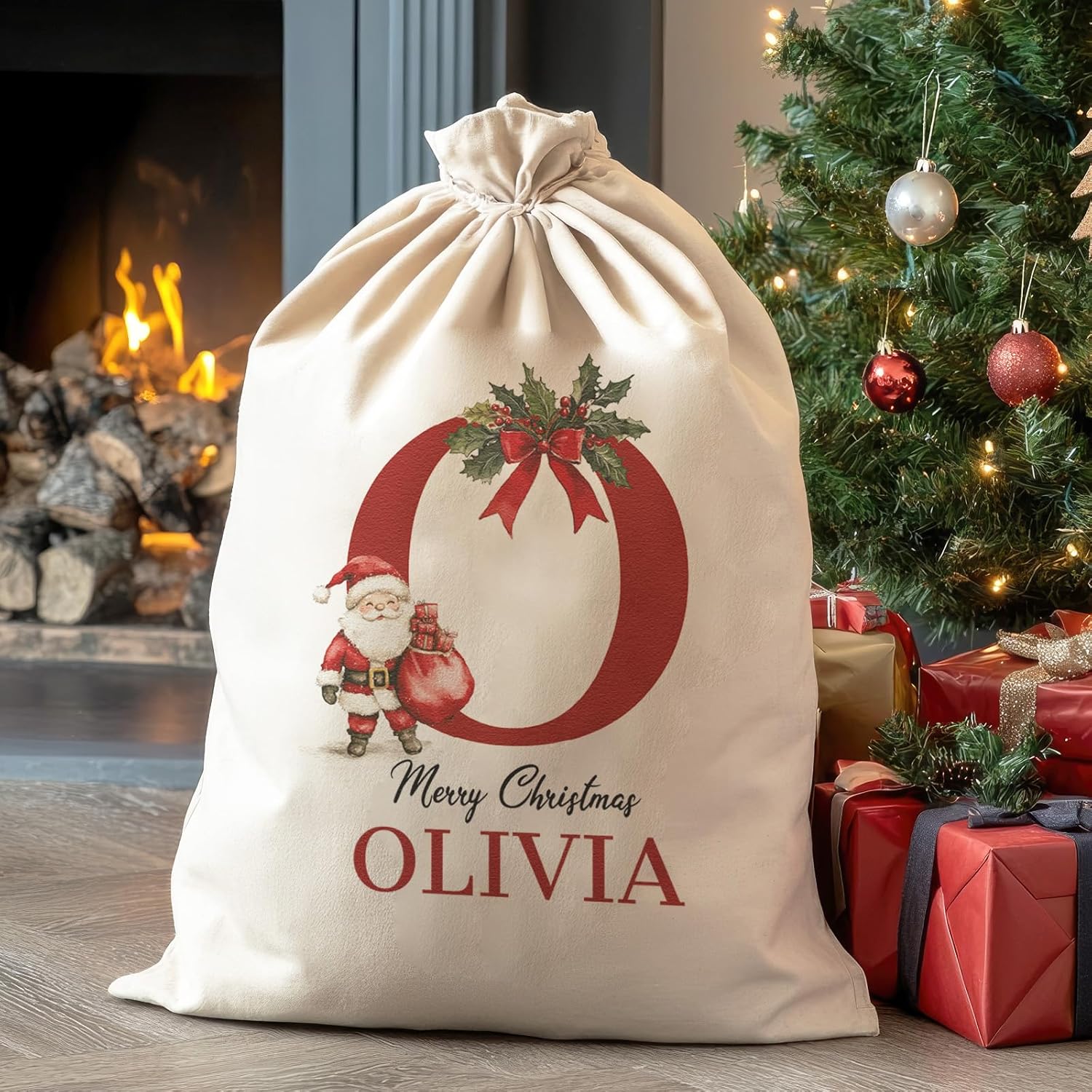 Personalised Merry Christmas Initial and Name - Christmas Santa Sack