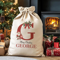 Personalised Merry Christmas Initial and Name - Christmas Santa Sack