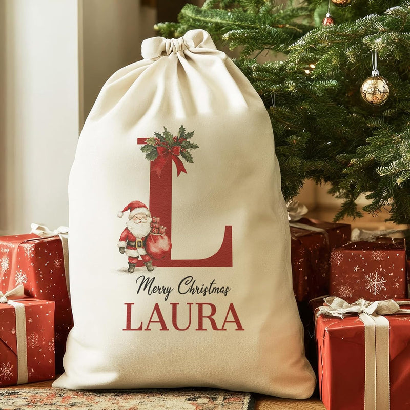 Personalised Merry Christmas Initial and Name - Christmas Santa Sack