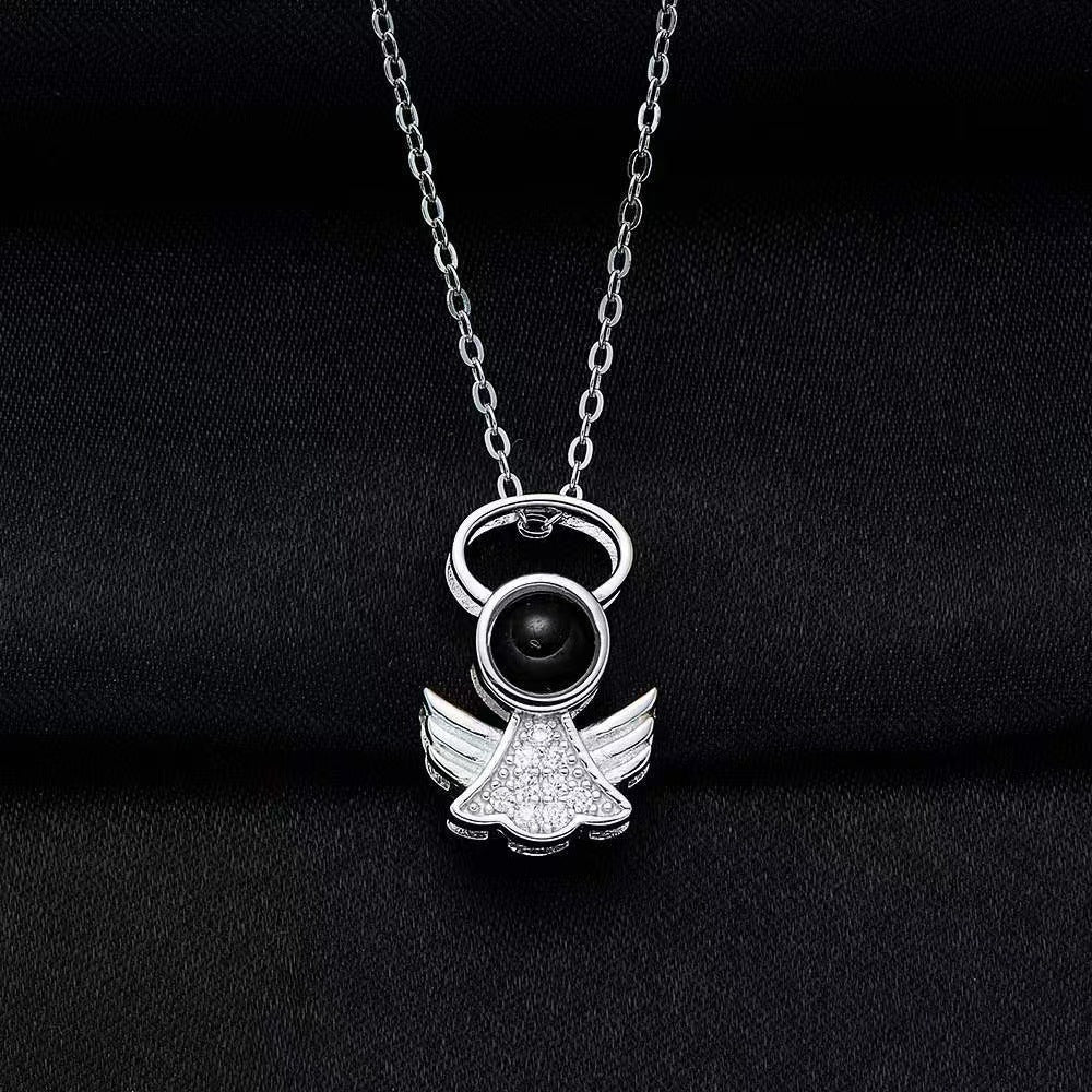 Elegant Angel Diamond Necklace with Projection Feature - Photo Projection Unique Gift