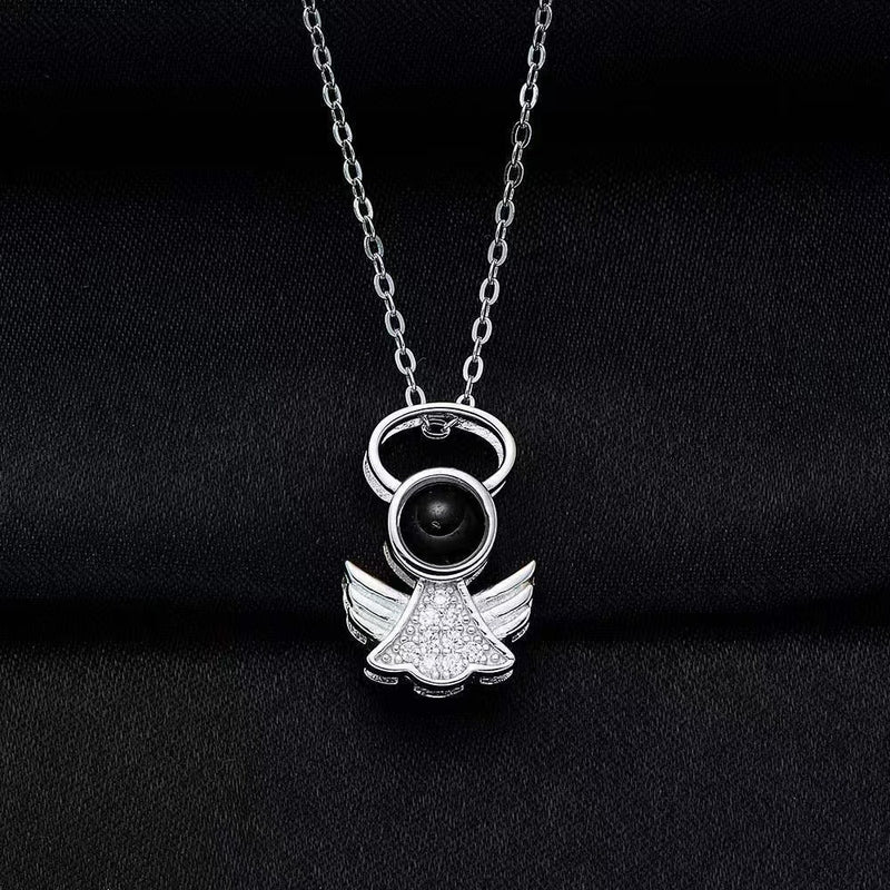 Elegant Angel Diamond Necklace with Projection Feature - Photo Projection Unique Gift