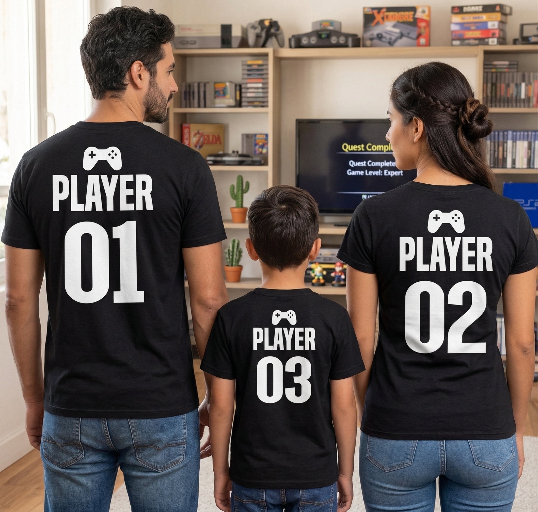 Spieler Eins, Spieler Zwei und Spieler Drei – Passende Oberteile für die ganze Familie – (Separat erhältlich)