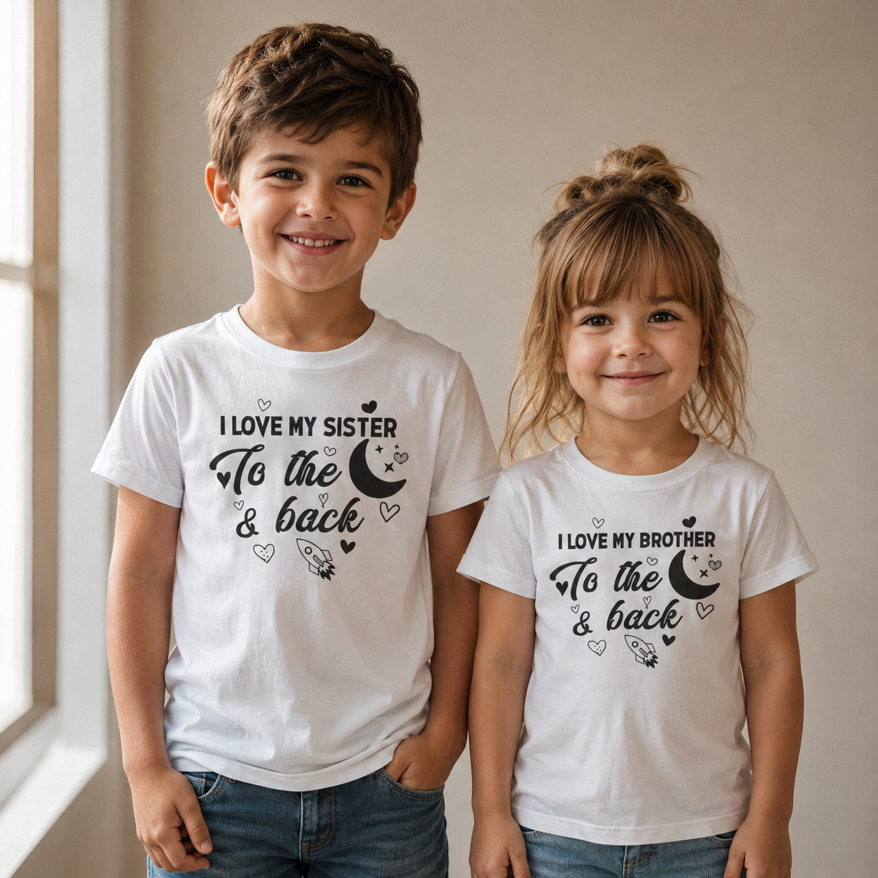 I Love My Sibling To The Moon - Matching Sisters & Brother Set - 0M upto 14 years - (Sold Separately)