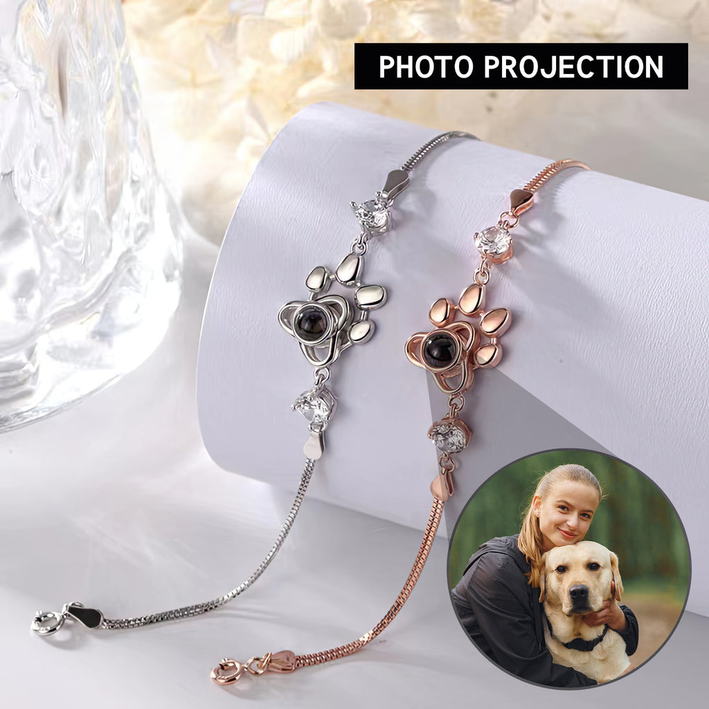 Beautifully Dazzling Dog Paw Print Projection Gem Bracelet - Photo Projection Unique Gift