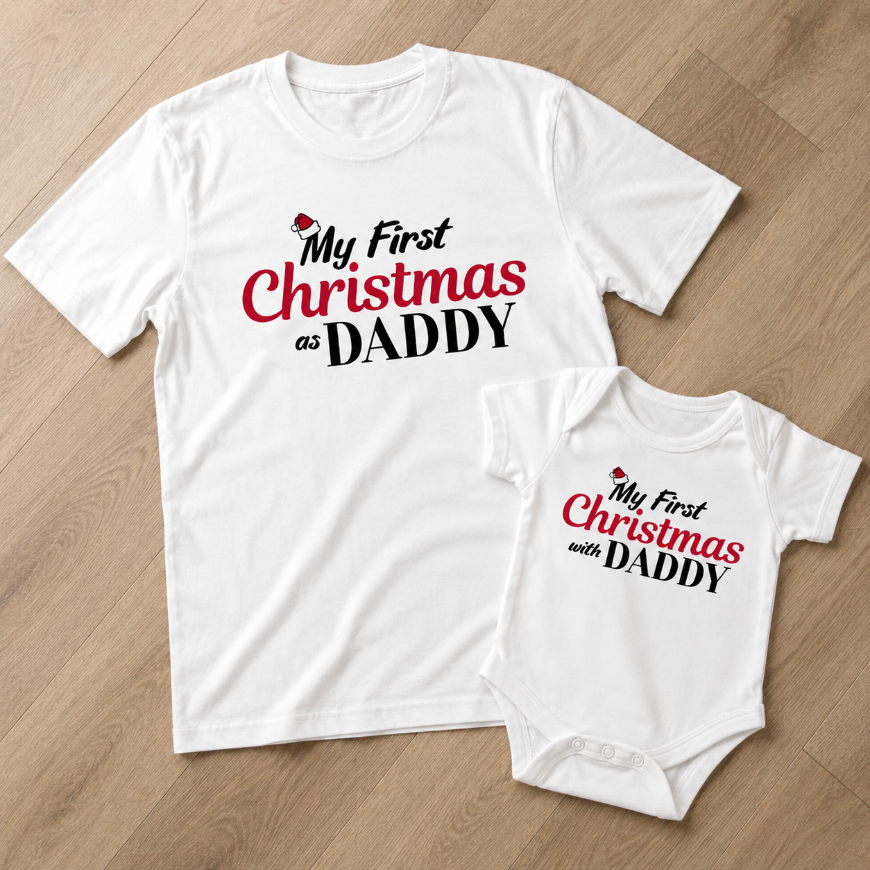 My First Christmas as Daddy Set - Family Matching Christmas Tops - Adult, Kids & Baby - (Sold Separately)