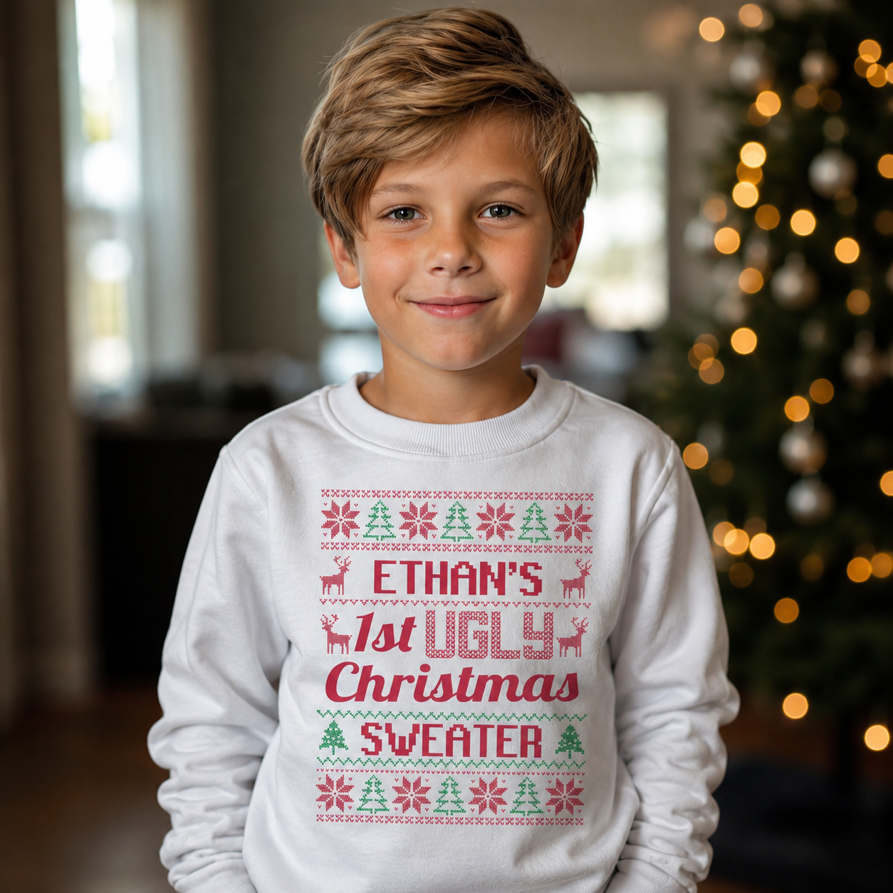 PERSONALISIERTER Weihnachtspullover mit dem ersten Namen – Kinderpullover – (separat erhältlich)