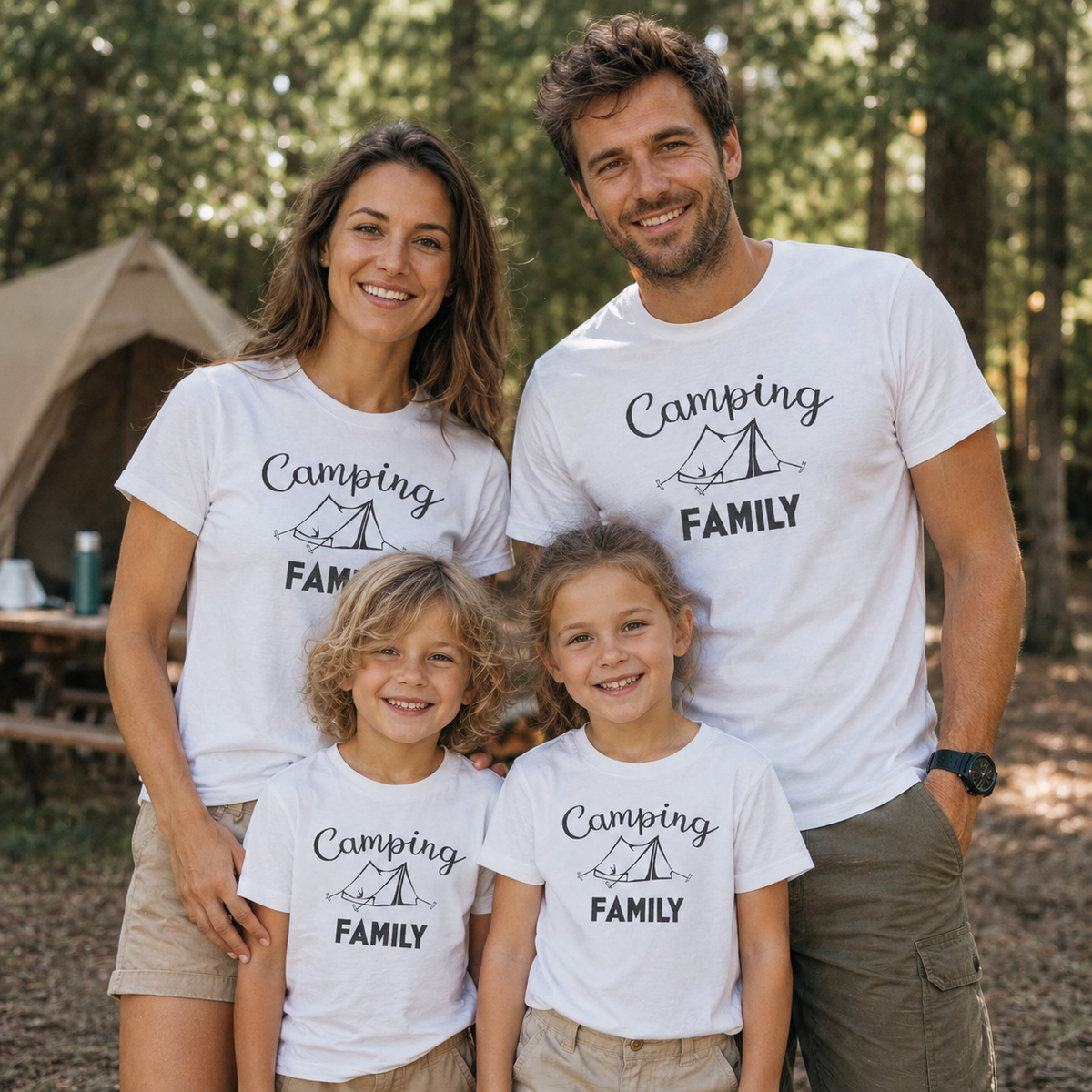 Camping Family - Matching Family Holiday Set - Baby Bodysuit & Kids T-Shirt, Mum & Dad T-Shirt - (Sold Separately)