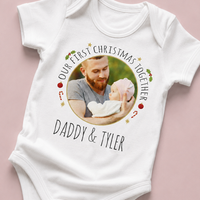 PERSONALISED Our First Christmas Together, Circular Photo & Text - Baby Bodysuit