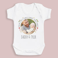 PERSONALISED Our First Christmas Together, Circular Photo & Text - Baby Bodysuit