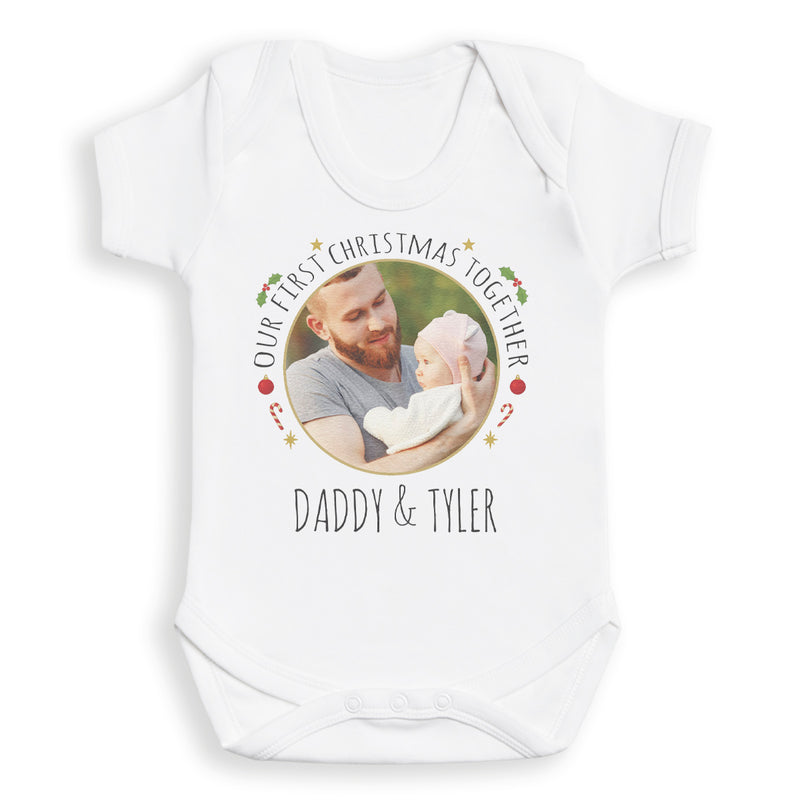 PERSONALISED Our First Christmas Together, Circular Photo & Text - Baby Bodysuit