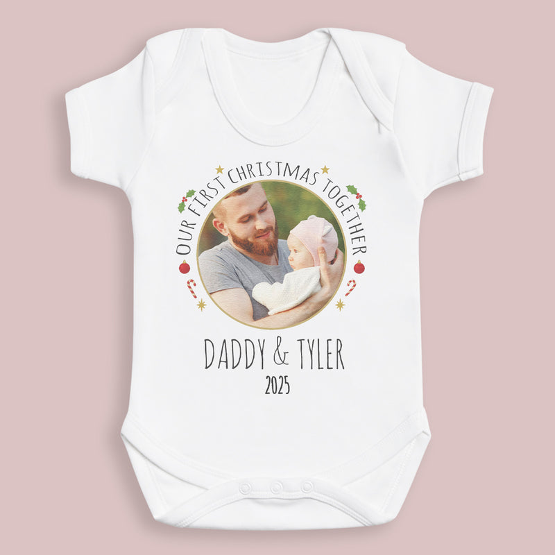 PERSONALISED Our First Christmas Together, Circular Photo & Text - Baby Bodysuit
