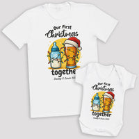 PERSONALISED Our First Christmas Together Milk Bottle & Pint Glass - Baby Gift Set - (Sold Separately)