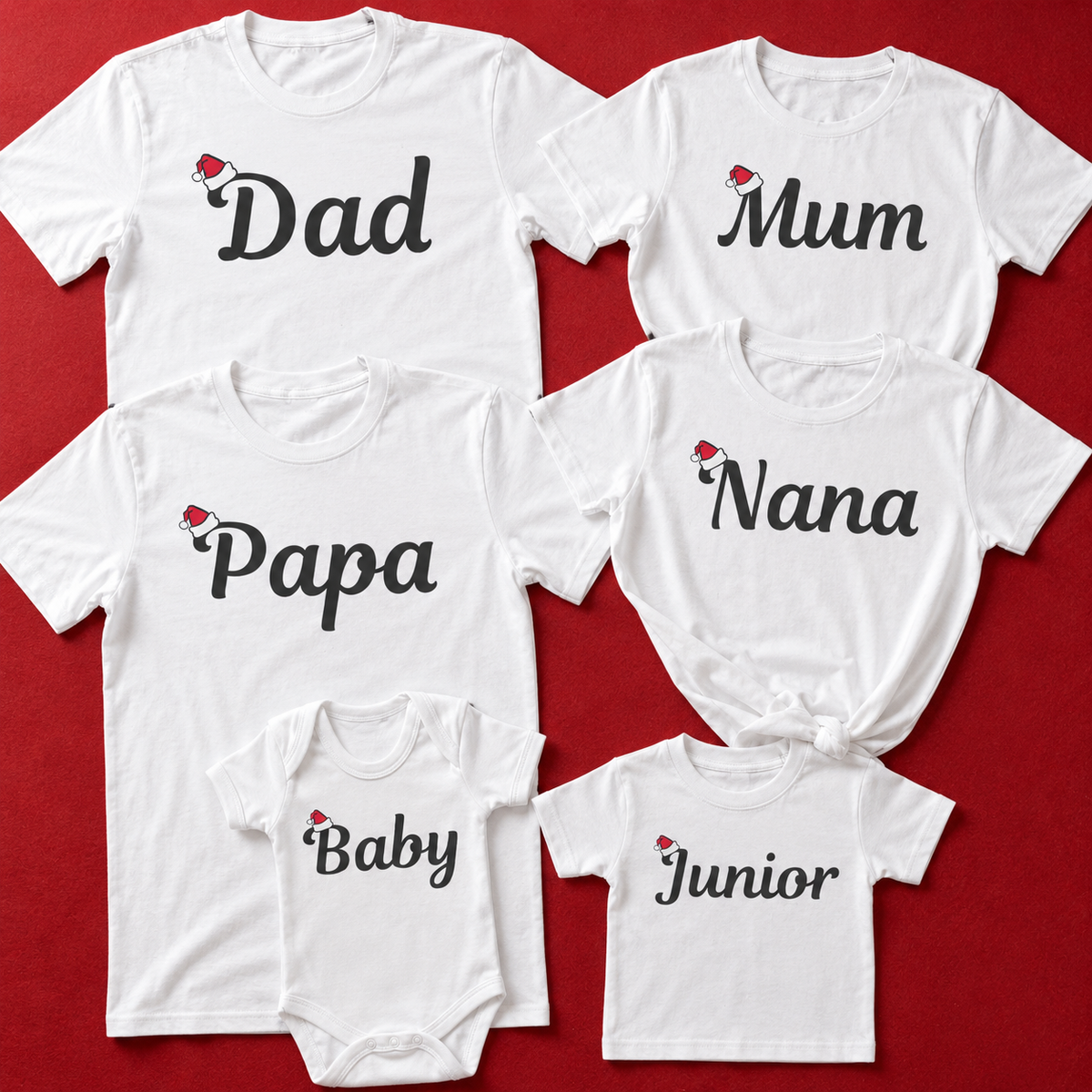 Full Family Names with Santa Hat - Family Matching Christmas Tops - Adult, Kids & Baby - (Sold Separately)