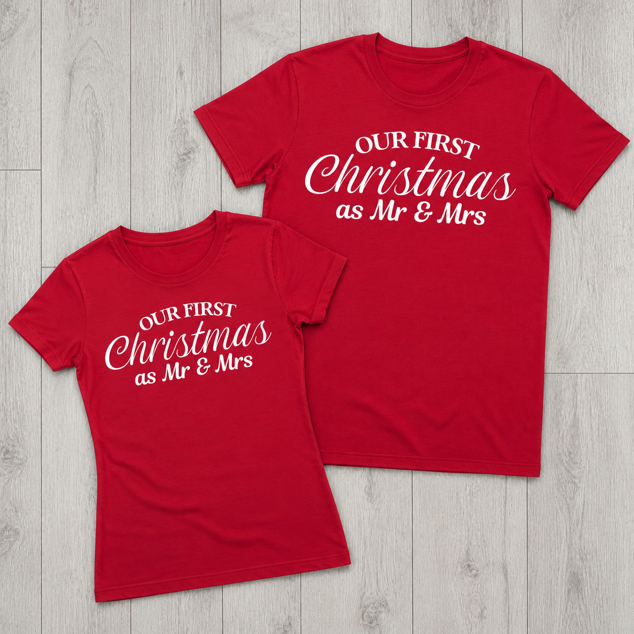 Our First Christmas As Mr & Mrs - Couple's Christmas T-Shirt Gift Set - (Sold Separately)