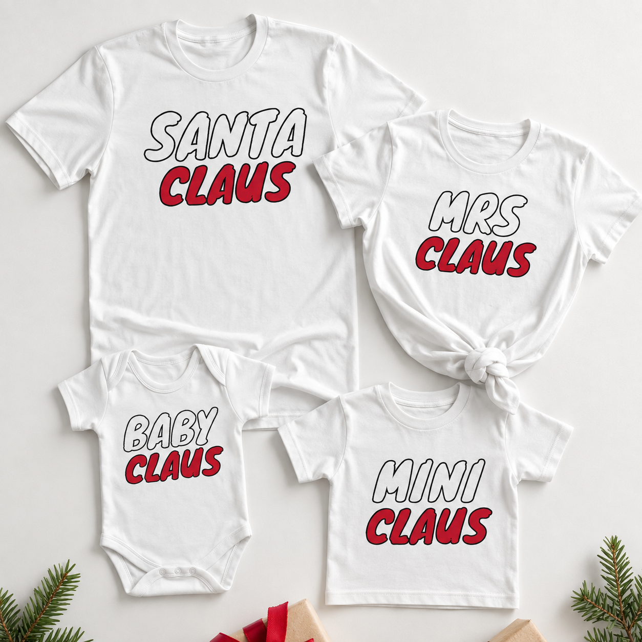 Santa Claus, Mrs Claus, Mini & Baby Claus - Family Matching Christmas Tops - Adult, Kids & Baby - (Sold Separately)