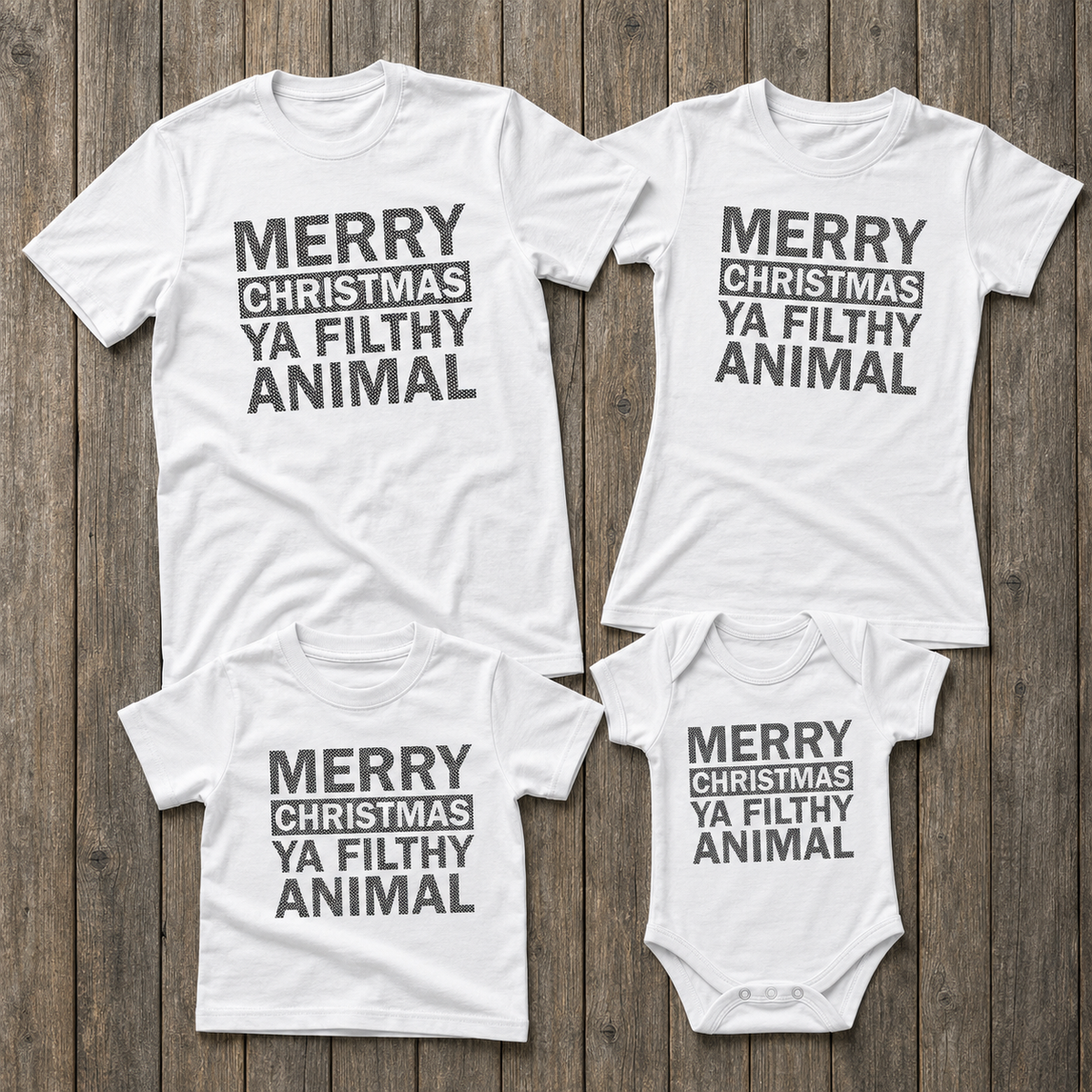 Merry Christmas Ya Filthy Animal Family Passende Weihnachtsoberteile – Weiße T-Shirts – (Separat erhältlich)