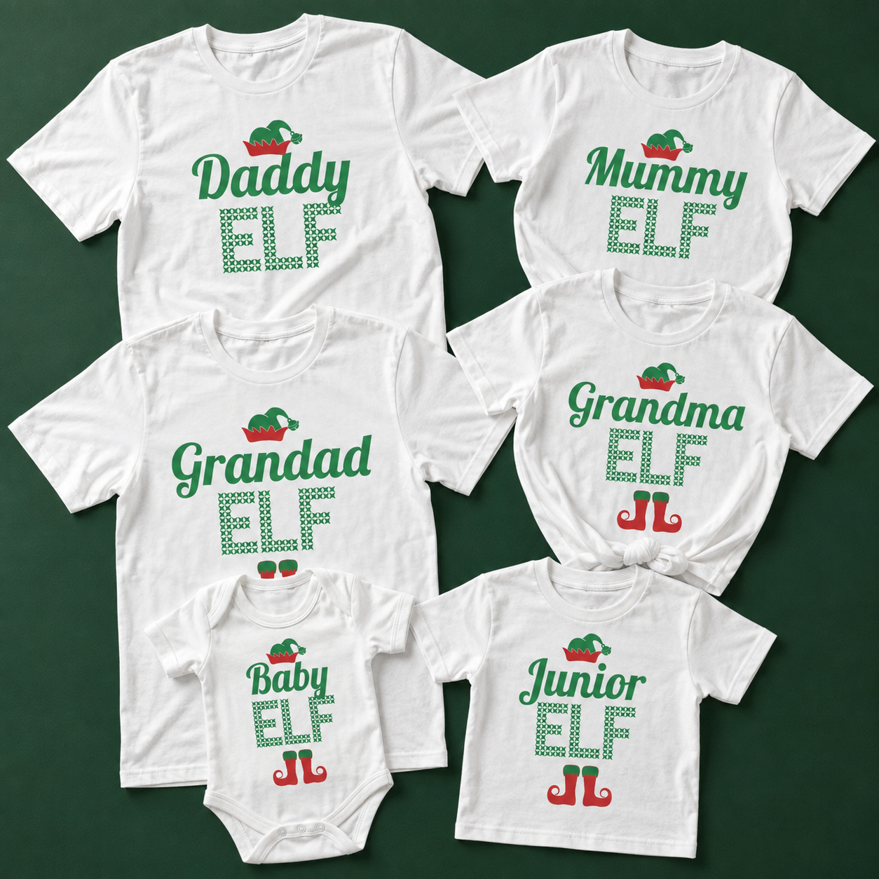 Full Family Elf Retro with Feet - Family Matching Christmas Tops - Adult, Kids & Baby - (Sold Separately)