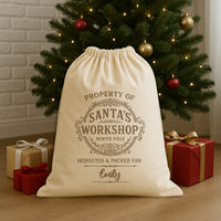 PERSONALISED Property Of Santas Workshop - Christmas Santa Sack