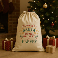 PERSONALISED Delivered By Santa for - Christmas Santa Sack
