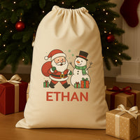 PERSONALISED Name Santa & Snowman - Christmas Santa Sack