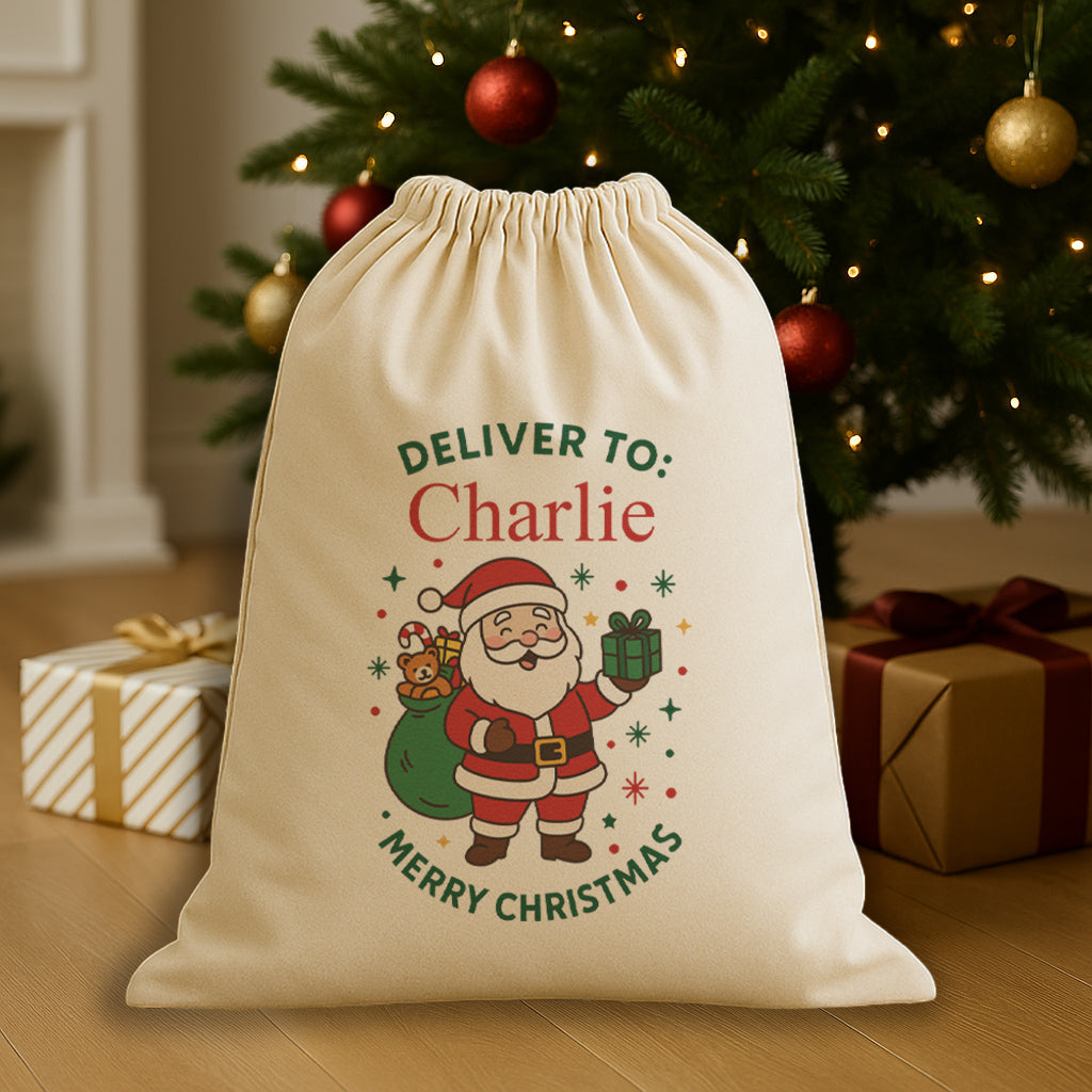PERSONALISED Deliver To - Merry Christmas - Christmas Santa Sack