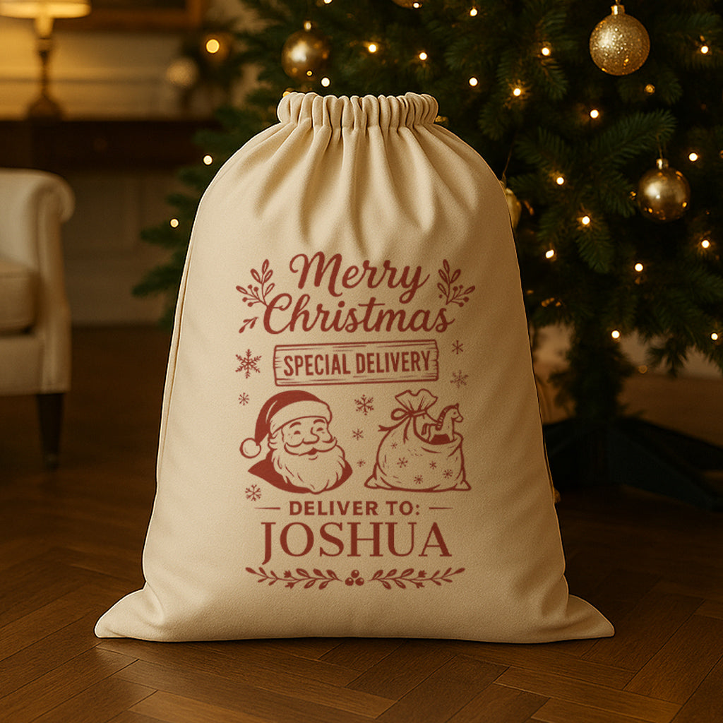 PERSONALISED Name Merry Christmas Special Delivery - Christmas Santa Sack