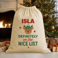 PERSONALISED Name Is Definitely On The Nice List - Christmas Santa Sack
