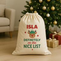 PERSONALISED Name Is Definitely On The Nice List - Christmas Santa Sack